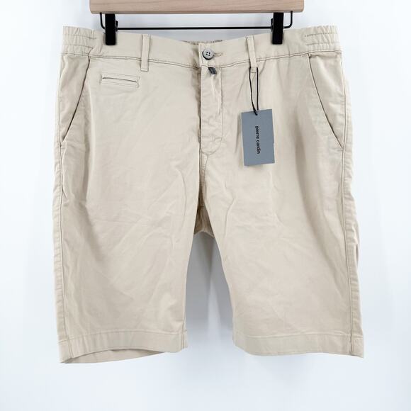 PIERRE CARDIN Lyon Bermuda Shorts Size 36 Men's Modern Fit Khaki Cotton Stretch - Picture 1 of 16